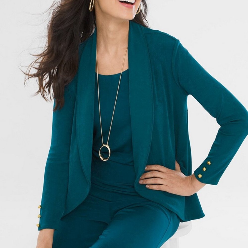 Chico's Travelers Classic Button-Sleeve Jacket Open Front Cardigan Sweater 0